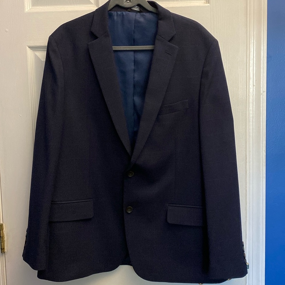J. M. Haggar Navy Blue Slim Fit Suit Coat, Plaid,  46R